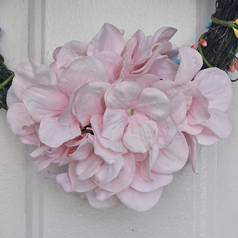 Handmade Floral bunny Spring/Easter Wreath with light pink and white florals